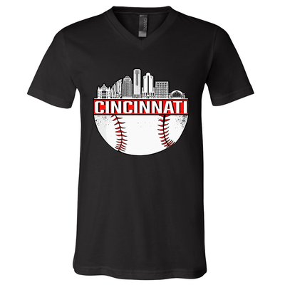 Cincinnati Vintage Baseball Distressed Gameday Retro V-Neck T-Shirt