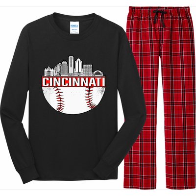 Cincinnati Vintage Baseball Distressed Gameday Retro Long Sleeve Pajama Set