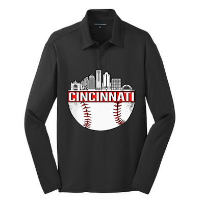 Cincinnati Vintage Baseball Distressed Gameday Retro Silk Touch Performance Long Sleeve Polo