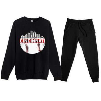 Cincinnati Vintage Baseball Distressed Gameday Retro Premium Crewneck Sweatsuit Set