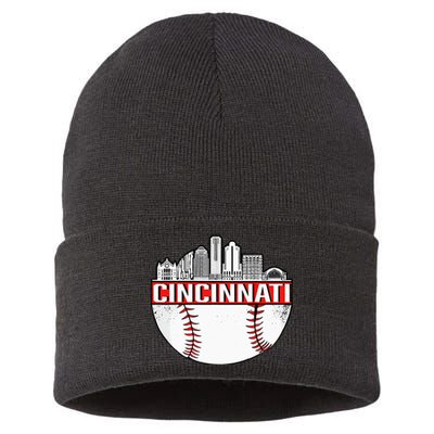 Cincinnati Vintage Baseball Distressed Gameday Retro Sustainable Knit Beanie