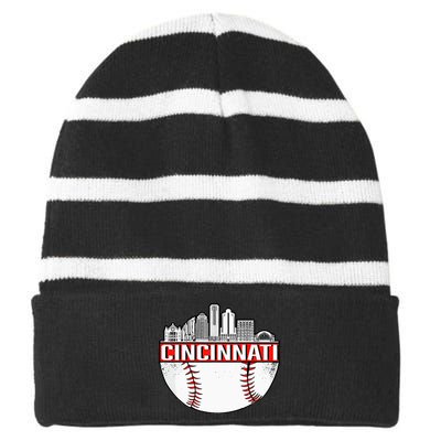 Cincinnati Vintage Baseball Distressed Gameday Retro Striped Beanie with Solid Band