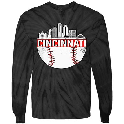 Cincinnati Vintage Baseball Distressed Gameday Retro Tie-Dye Long Sleeve Shirt