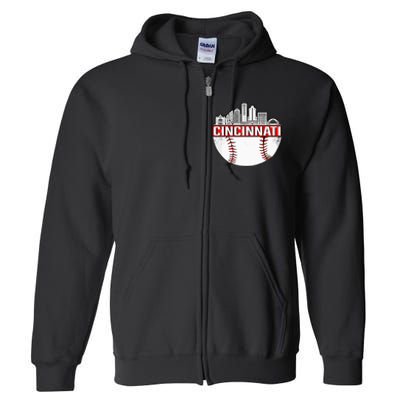 Cincinnati Vintage Baseball Distressed Gameday Retro Full Zip Hoodie