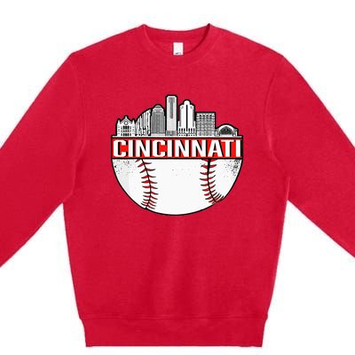 Cincinnati Vintage Baseball Distressed Gameday Retro Premium Crewneck Sweatshirt