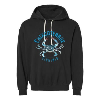 Chincoteague Virginia Blue Crab Design Garment-Dyed Fleece Hoodie