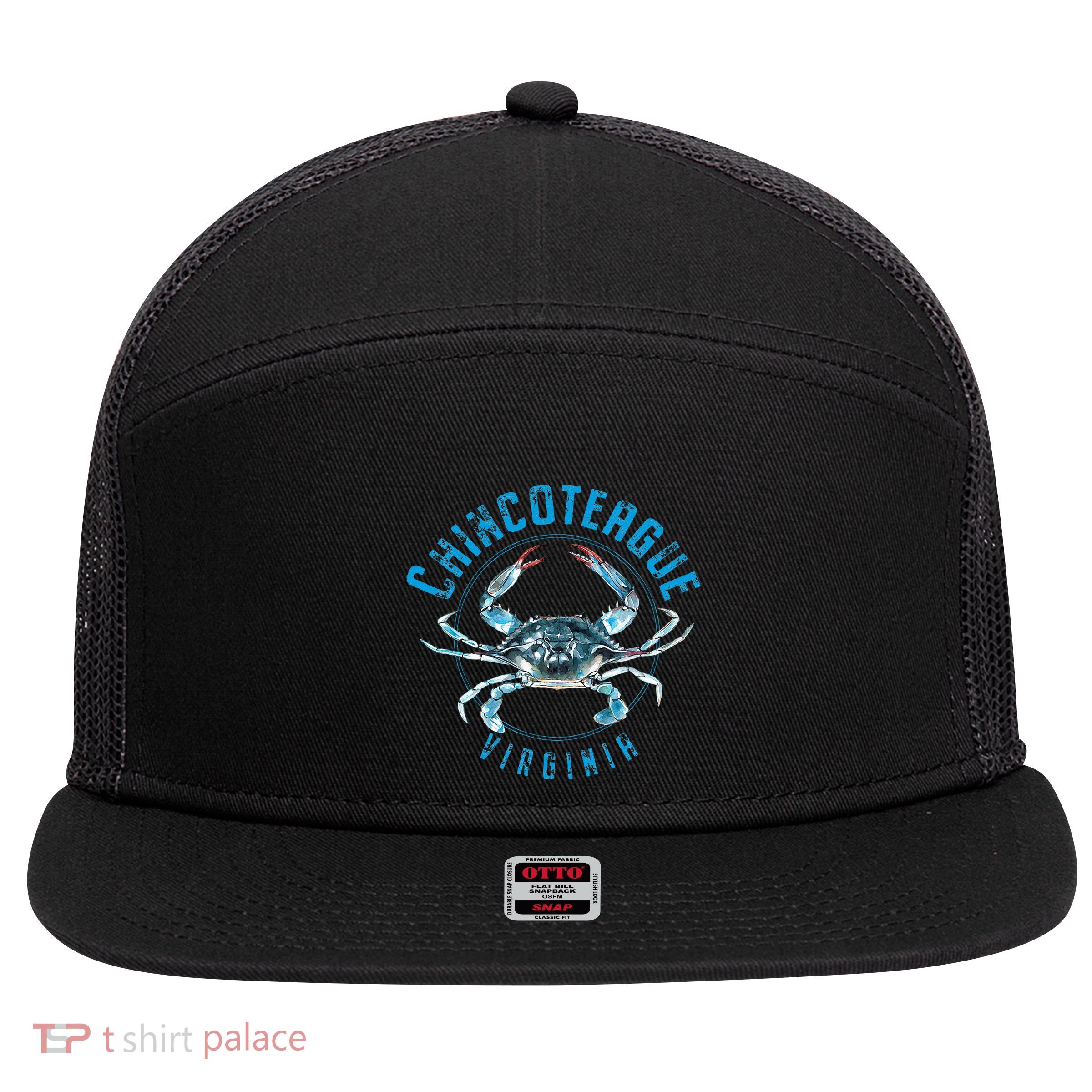 Chincoteague Virginia Blue Crab Design 7 Panel Mesh Trucker Snapback Hat
