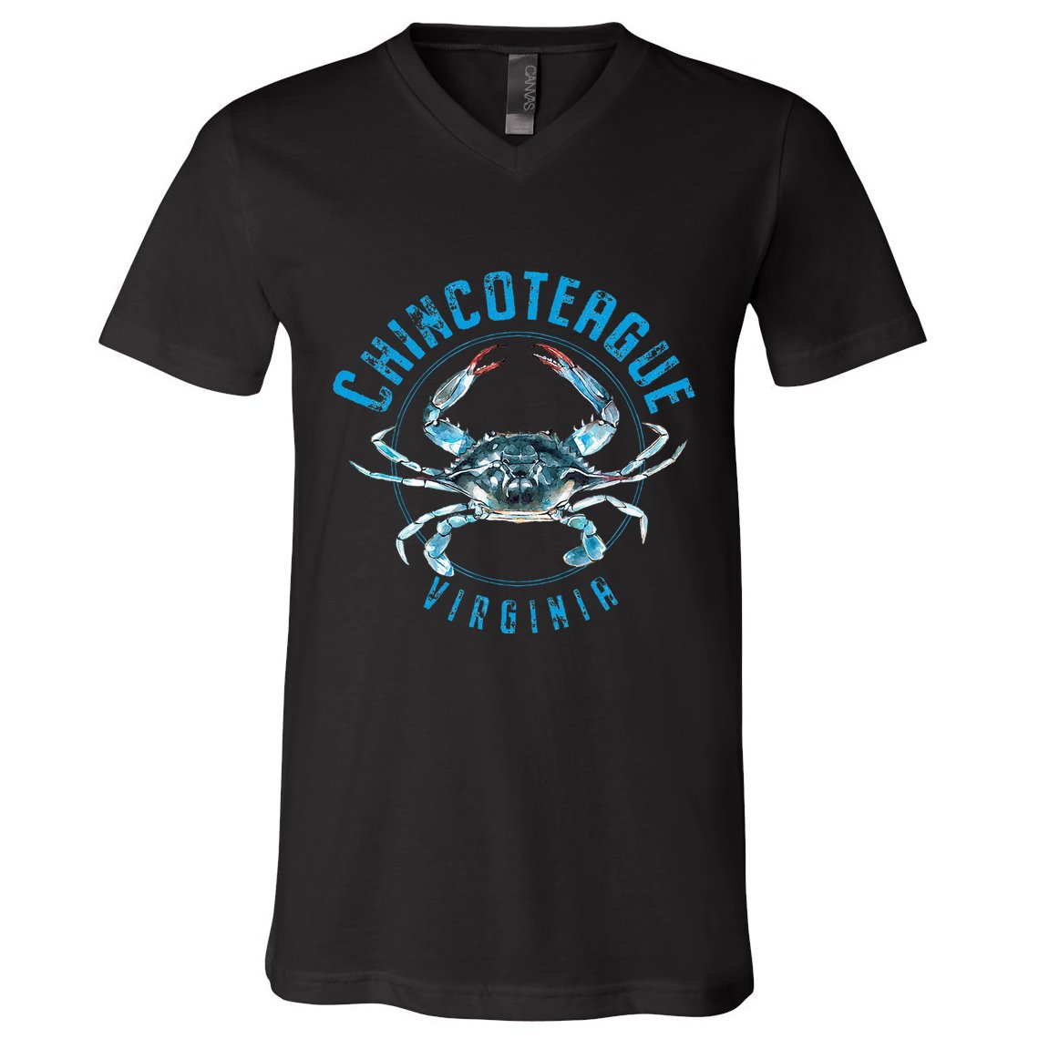 Chincoteague Virginia Blue Crab Design V-Neck T-Shirt