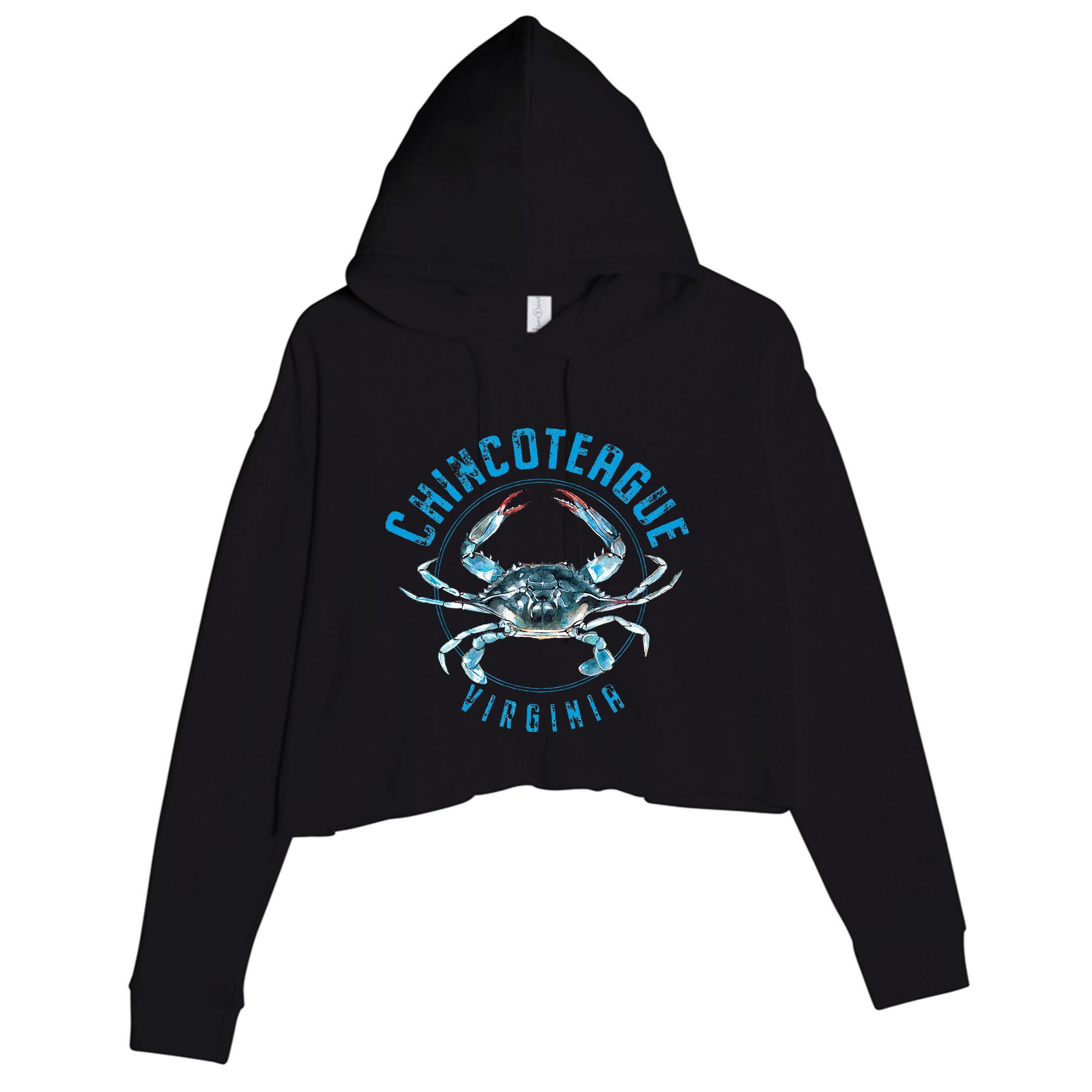 Chincoteague Virginia Blue Crab Design Crop Fleece Hoodie