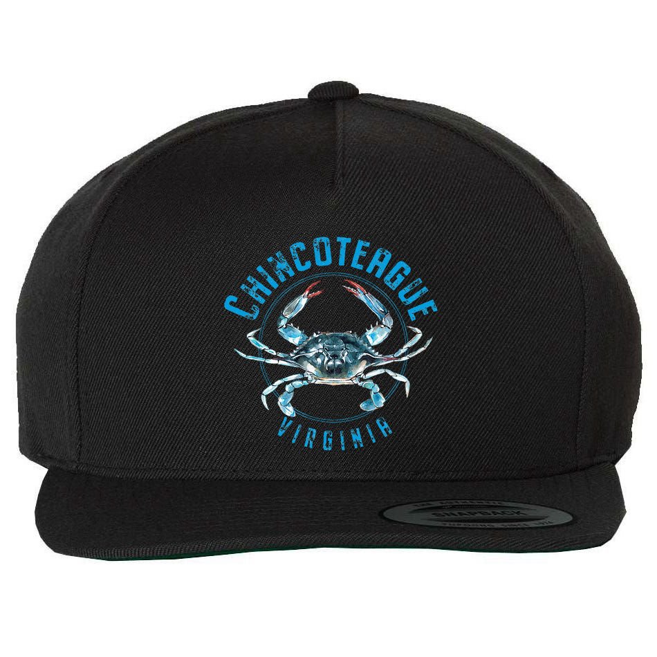 Chincoteague Virginia Blue Crab Design Wool Snapback Cap