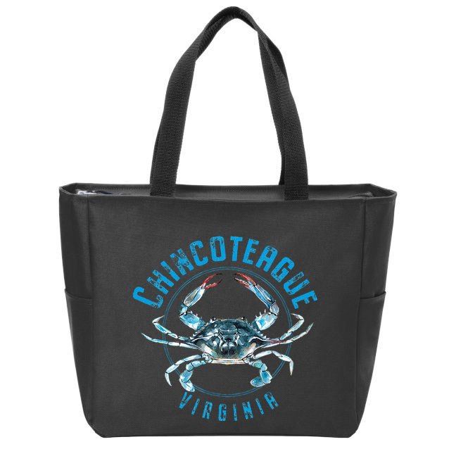 Chincoteague Virginia Blue Crab Design Zip Tote Bag