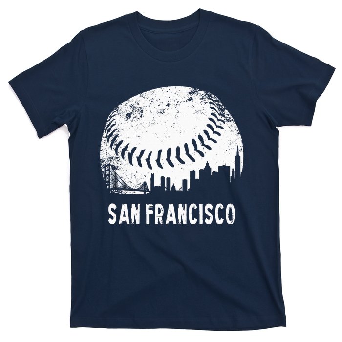 Cool Vintage Baseball San Francisco City Skyline Building SF T-Shirt