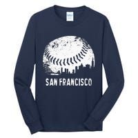 Cool Vintage Baseball San Francisco City Skyline Building SF Tall Long Sleeve T-Shirt