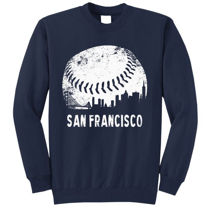 Cool Vintage Baseball San Francisco City Skyline Building SF Tall Sweatshirt