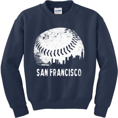 Cool Vintage Baseball San Francisco City Skyline Building SF Kids Sweatshirt