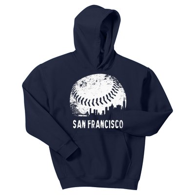 Cool Vintage Baseball San Francisco City Skyline Building SF Kids Hoodie