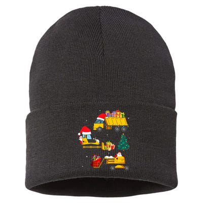 Construction Vehicle Christmas Red Trucks Winter Sustainable Knit Beanie