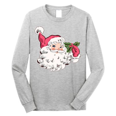Cute Vintage Christmas Santa Claus Face Long Sleeve Shirt