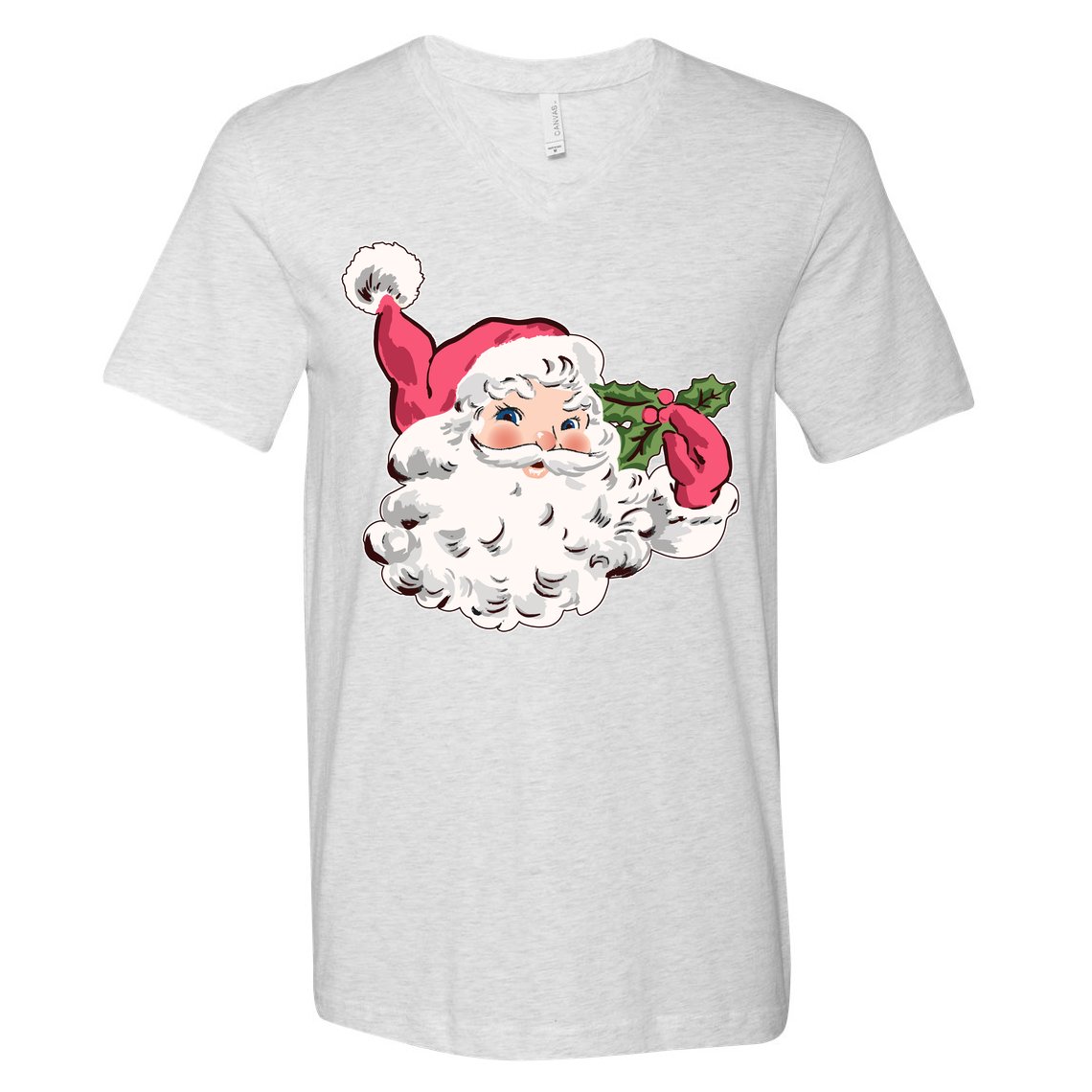 Cute Vintage Christmas Santa Claus Face V-Neck T-Shirt