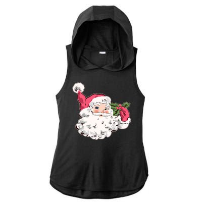 Cute Vintage Christmas Santa Claus Face Ladies PosiCharge Tri-Blend Wicking Draft Hoodie Tank