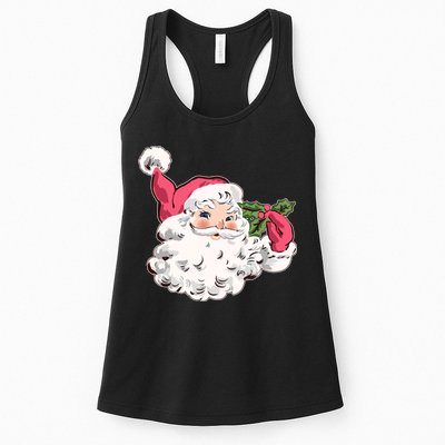 Cute Vintage Christmas Santa Claus Face Womens Tank Top