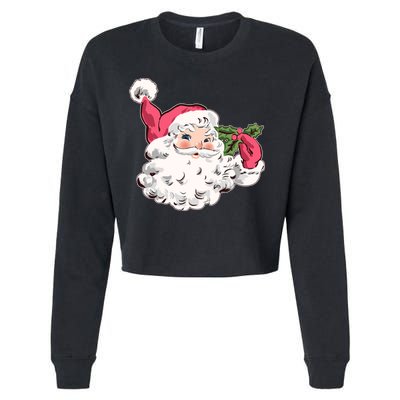 Cute Vintage Christmas Santa Claus Face Cropped Pullover Crew