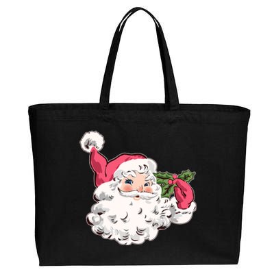 Cute Vintage Christmas Santa Claus Face Cotton Canvas Jumbo Tote