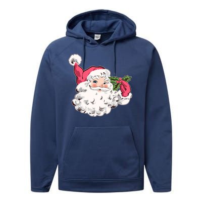 Cute Vintage Christmas Santa Claus Face Performance Fleece Hoodie