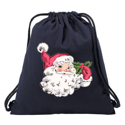 Cute Vintage Christmas Santa Claus Face Drawstring Bag