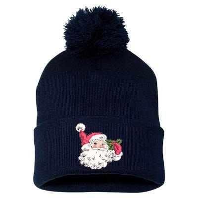 Cute Vintage Christmas Santa Claus Face Pom Pom 12in Knit Beanie