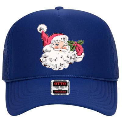 Cute Vintage Christmas Santa Claus Face High Crown Mesh Back Trucker Hat