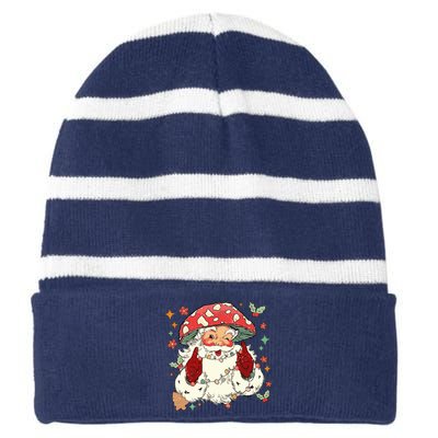 Cool Vintage Christmas Mushroom Santa Claus Face Striped Beanie with Solid Band