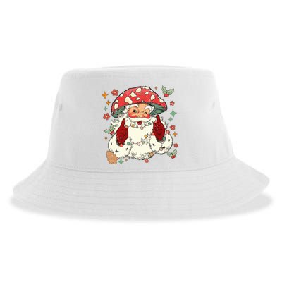 Cool Vintage Christmas Mushroom Santa Claus Face Sustainable Bucket Hat