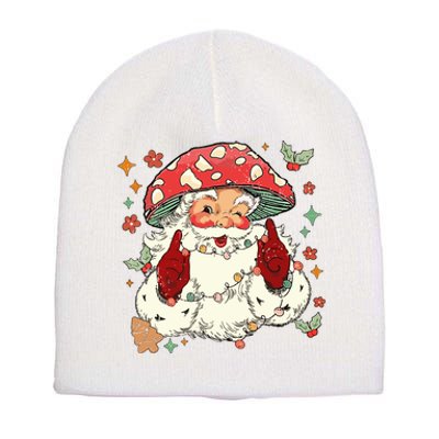 Cool Vintage Christmas Mushroom Santa Claus Face Short Acrylic Beanie