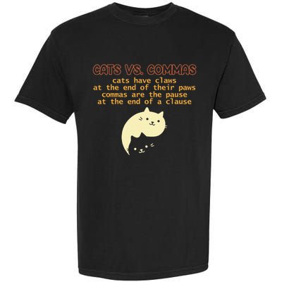 Cats Vs. Commas Funny Cat Lover Grammar Teacher School Garment-Dyed Heavyweight T-Shirt