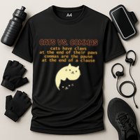 Cats Vs. Commas Funny Cat Lover Grammar Teacher School Cooling Performance Crew T-Shirt