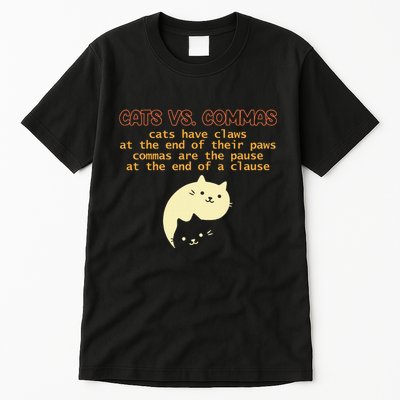 Cats Vs. Commas Funny Cat Lover Grammar Teacher School Tall T-Shirt