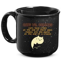 Cats Vs. Commas Funny Cat Lover Grammar Teacher School 15oz Campfire Ceramic Mug