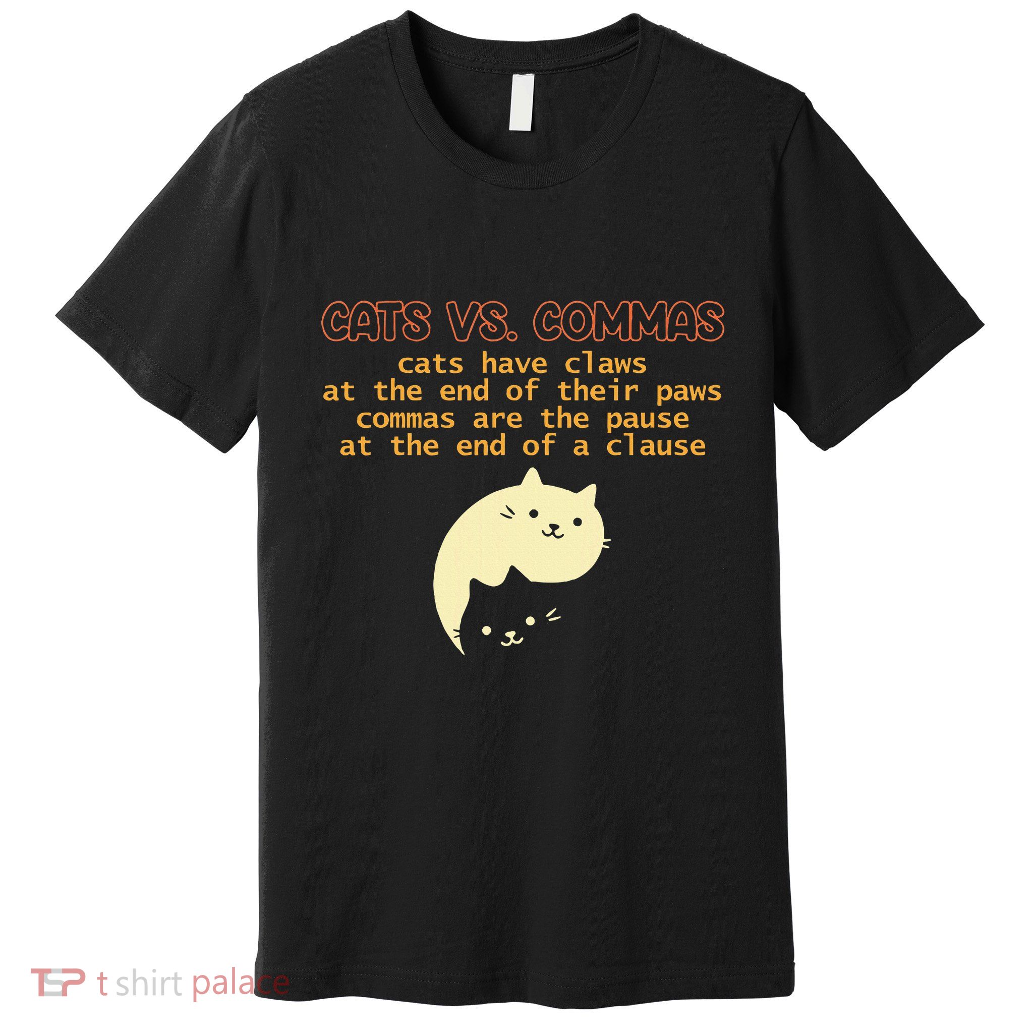 Cats Vs. Commas Funny Cat Lover Grammar Teacher School Premium T-Shirt