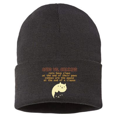 Cats Vs. Commas Funny Cat Lover Grammar Teacher School Sustainable Knit Beanie