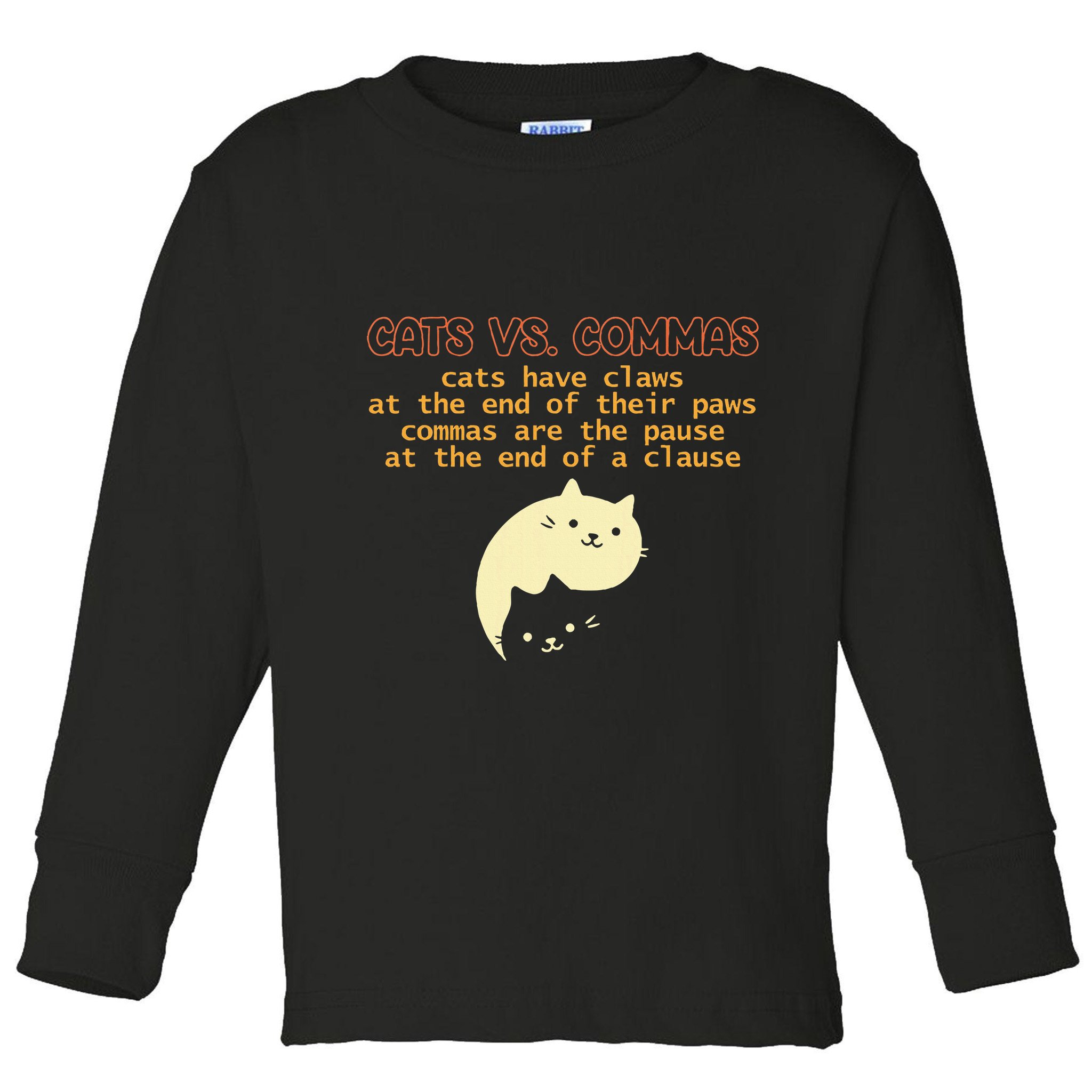 Cats Vs. Commas Funny Cat Lover Grammar Teacher School Toddler Long Sleeve Shirt
