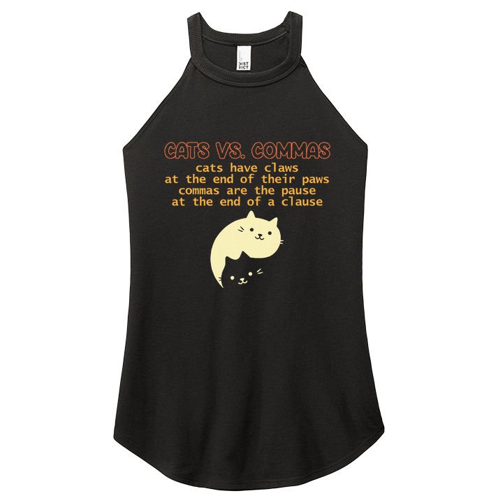 Cats Vs. Commas Funny Cat Lover Grammar Teacher School Women's Perfect Tri Rocker Tank