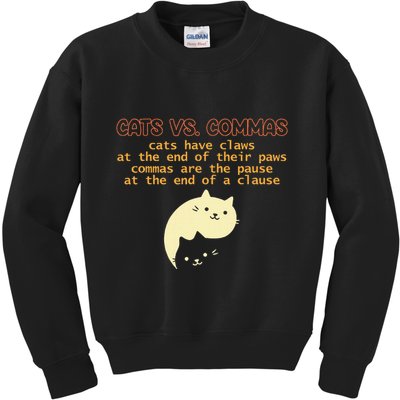 Cats Vs. Commas Funny Cat Lover Grammar Teacher School Kids Sweatshirt