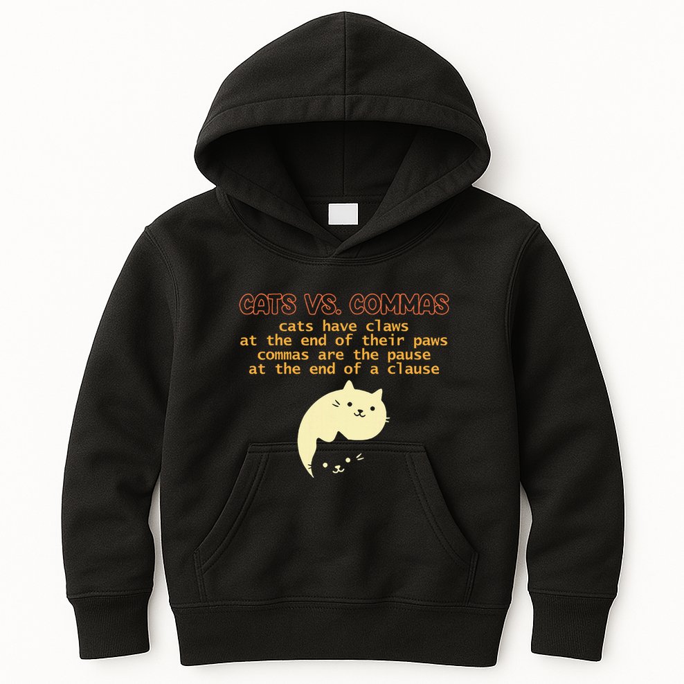 Cats Vs. Commas Funny Cat Lover Grammar Teacher School Kids Hoodie