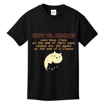 Cats Vs. Commas Funny Cat Lover Grammar Teacher School Kids T-Shirt