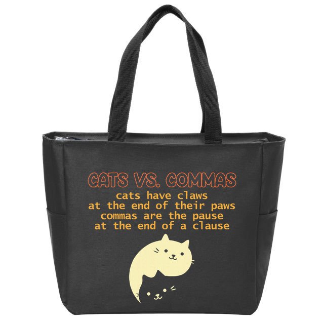 Cats Vs. Commas Funny Cat Lover Grammar Teacher School Zip Tote Bag