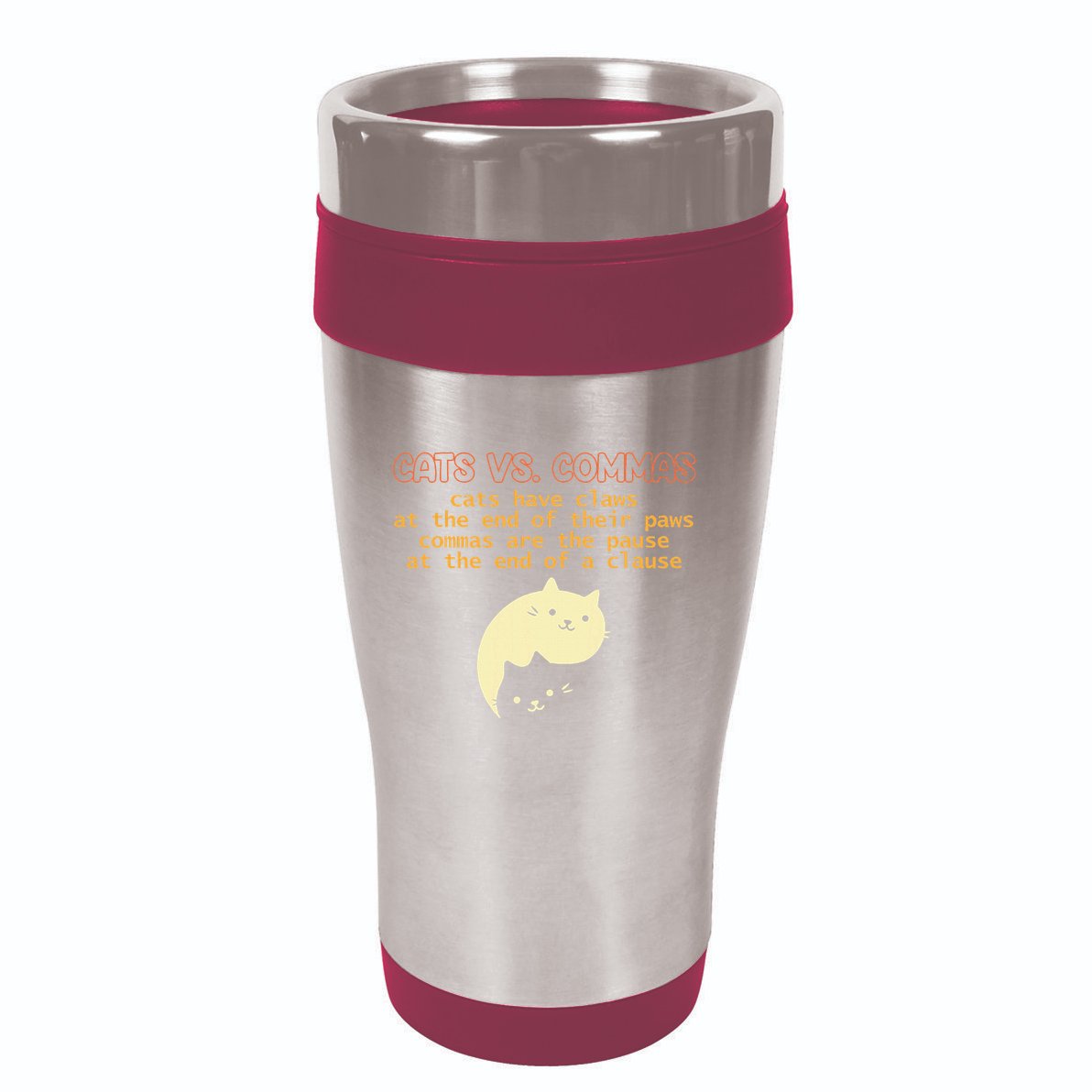 Cats Vs. Commas Funny Cat Lover Grammar Teacher School 16oz Travel Tumbler