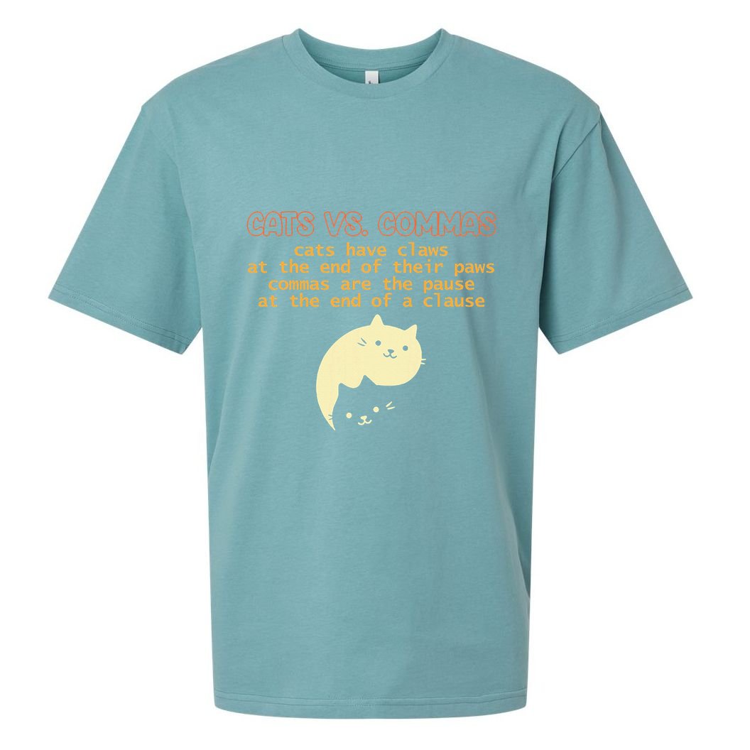 Cats Vs. Commas Funny Cat Lover Grammar Teacher School Sueded Cloud Jersey T-Shirt