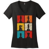 Chess Vintage Chess Master Club Chess Player Women's V-Neck T-Shirt