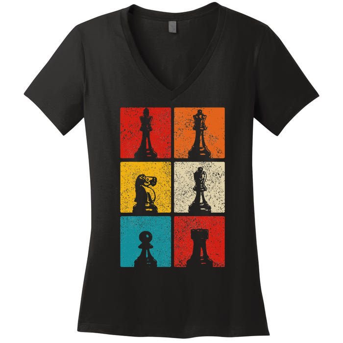 Chess Vintage Chess Master Club Chess Player Women's V-Neck T-Shirt